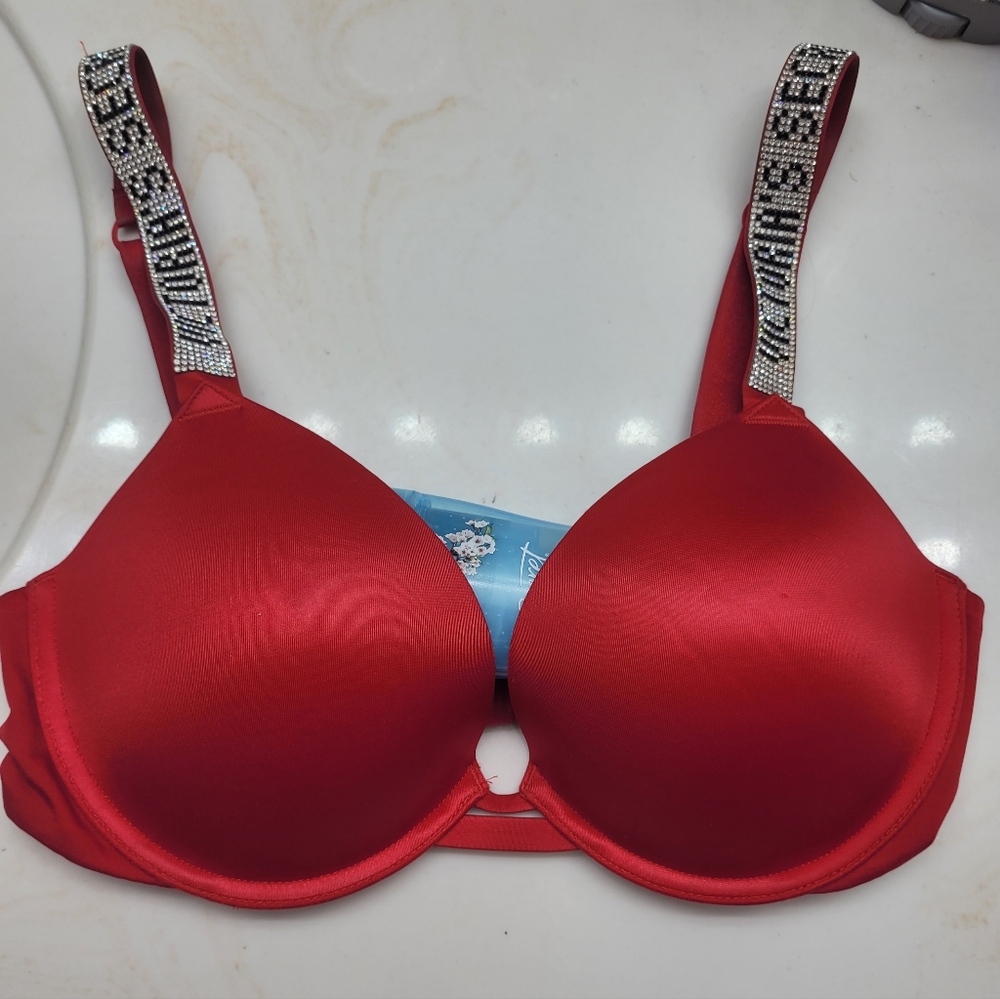 Elegant Red Push-Up Bra34C Dazzle Straps